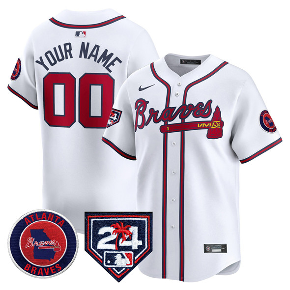 Men's Atlanta Braves Active Player Custom White 2024 Spring Training Patch Limited Stitched Baseball Jersey Men's Atlanta Braves Active Player Custom White 2024 Spring Training Patch Limited Stitched Baseball Jersey